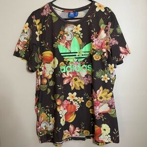 Farm Rio - Adidas Colab Fruit and foliage tee with bright green logo XL